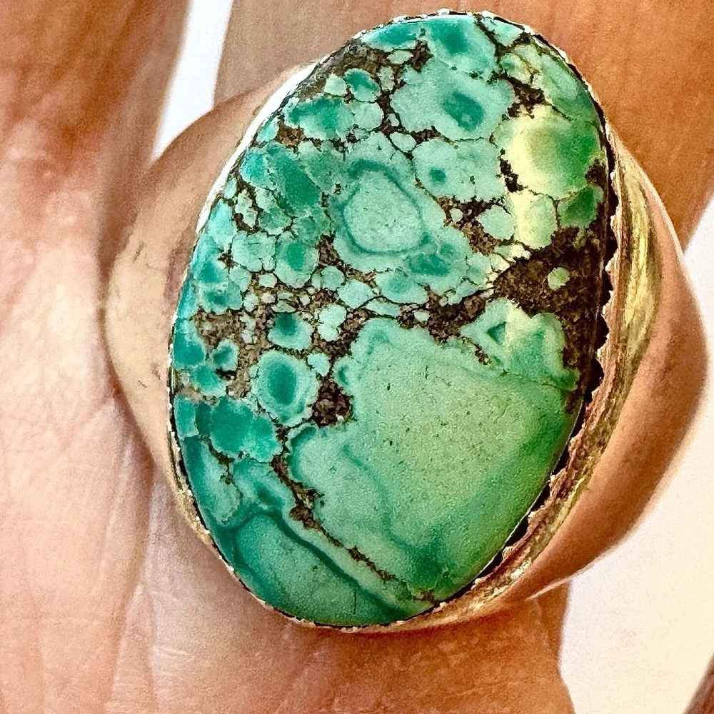Navajo Turquoise Ring Band Sz 8.5 Annie Lincoln Sterling Handmade Native Amer